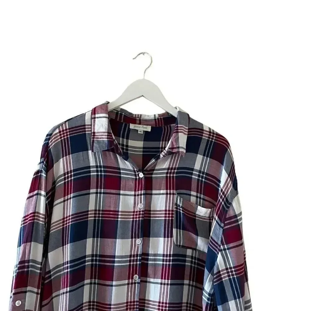 Grace & Lace Viscose Rolling Sleeves  Casual Button-Down Collar SZ XL # 1630